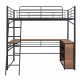 Full Size Metal Loft Bed with 3 Layers of Shelves and L-shaped Desk, Black