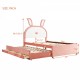 Full Size Upholstered Platform Bed with Trundle and 3 Drawers, Rabbit-Shaped Headboard with Embedded LED Lights, Pink