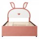 Full Size Upholstered Platform Bed with Trundle and 3 Drawers, Rabbit-Shaped Headboard with Embedded LED Lights, Pink