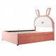 Full Size Upholstered Platform Bed with Trundle and 3 Drawers, Rabbit-Shaped Headboard with Embedded LED Lights, Pink