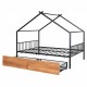 Full Size Metal House Bed with Two Drawers, Black