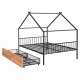 Full Size Metal House Bed with Two Drawers, Black