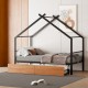 Twin Size Metal House Bed with Two Drawers, Black