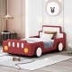 Twin Size Race Car-Shaped Platform Bed with Wheels,Red