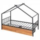 Twin Size Metal House Bed with Two Drawers, Black