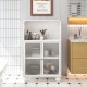 45.28 Inch  H Storage Cabinet, Bathroom Floor Cabinet with Glass Door and Shelves,  Freestanding Display Storage Cabinet for Bathroom, Living Room, Kitchen, Home Office,White