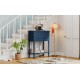 TREXM Narrow Console Table, Slim Sofa Table with Three Storage Drawers and Bottom Shelf (Navy)