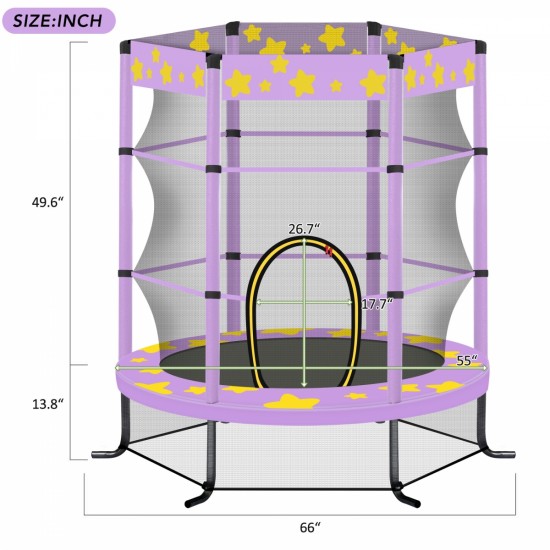 55 Inch Kids Trampoline with Safety Enclosure Net, 4.5FT Outdoor Indoor Trampoline for Kids (Purple)