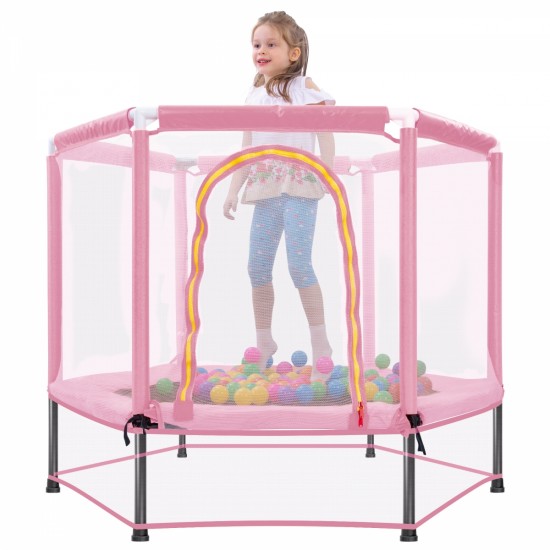 55'' Toddlers Trampoline with Safety Enclosure Net and Balls, Indoor Outdoor Mini Trampoline for Kids