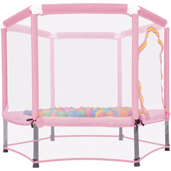 55'' Toddlers Trampoline with Safety Enclosure Net and Balls, Indoor Outdoor Mini Trampoline for Kids