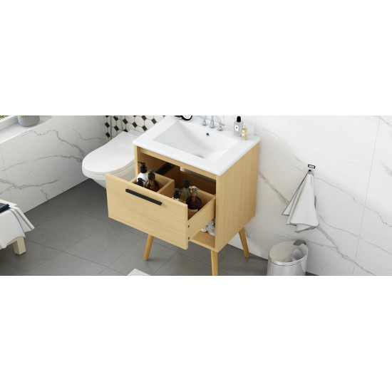 24 Inch  Bathroom Vanity with Sink Combo, Multi-functional Bathroom Cabinet with Drawer,  MDF Board, Natural