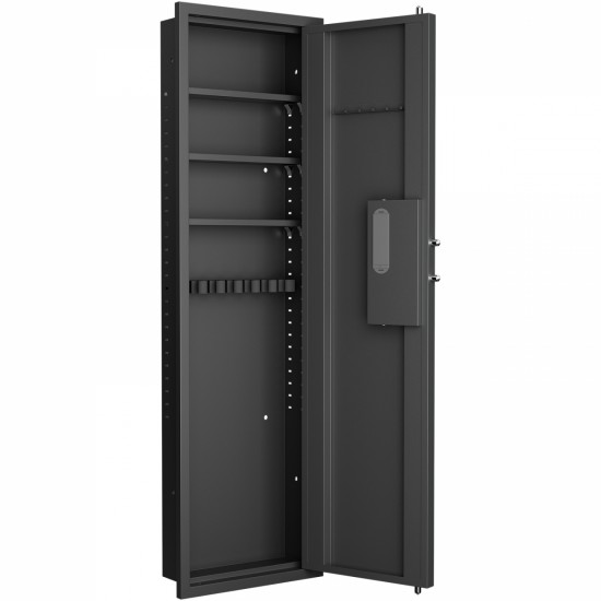 53 Inch  Passwod Touch Panel In-Wall Safe,Hidden Wall Gun Safe for Rifles with Adjustable Shelves,Assembled Storage Multifunctional Wall Safe for Firearm and Valuables (Black-Digital)