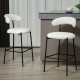 26'' Counter height bar stools Teddy fabric cover kitchen island counter bar stool with black powder coating base and footrest(Snow)