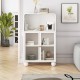 45.28 Inch  H Storage Cabinet, Bathroom Floor Cabinet with Glass Door and Shelves,  Freestanding Display Storage Cabinet for Bathroom, Living Room, Kitchen, Home Office,White