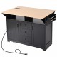 K&K 55.7'' Large Kitchen Island with 2 Drop Leaf,, Rolling Kitchen Cart on 5 Wheels with Power Outlet, Folding Storage Dining Table with Spice & Towel Rack , 3 Drawers, for Kitchen, Dining Room,Black