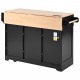 K&K 55.7'' Large Kitchen Island with 2 Drop Leaf,, Rolling Kitchen Cart on 5 Wheels with Power Outlet, Folding Storage Dining Table with Spice & Towel Rack , 3 Drawers, for Kitchen, Dining Room,Black