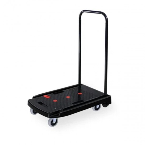 Capacity Black Plastic Steel Body Foldable Platform Trolley Push Hand Cart Black-1pc