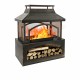 37-Inch Rectangular Metal Outdoor Wood Burning Fireplace - Outdoor Fireplace with Built-in Log Storage and Poker-Brushed Bronze,Log Burner Fire Pit for Patio Garden And Backyard