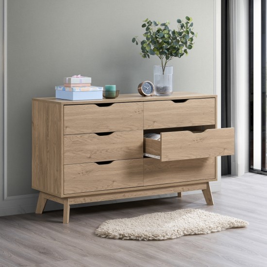 NORDICA 6 Drawer Master Dresser with Interlock Drawer Feature – Drawer Slide And Interlock Pre-Assembly, Wide Dressers for Bedroom 6 Deep Drawers for Closet Organizer -  Easy Assembly, Natural Oak