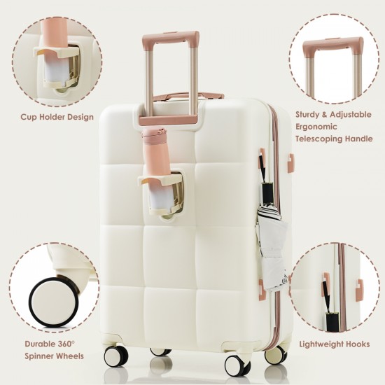 Luggage Sets 4 Piece, 20-inch with USB Port, Expandable ABS Durable Suitcase with Travel Bag,  Cup Holder, ABS Hard Shell Luggage with Spinner Wheels, beige