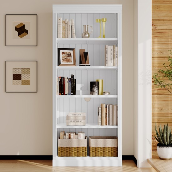 83 Inch  Tall Wood Bookcase,5-Tier Home Decor Bookshelves with Adjustable Storage Shelves,Storage Organizer for CDs/Books/Movies,Free Standing Storage Shelves for Living Room,Home Office,White