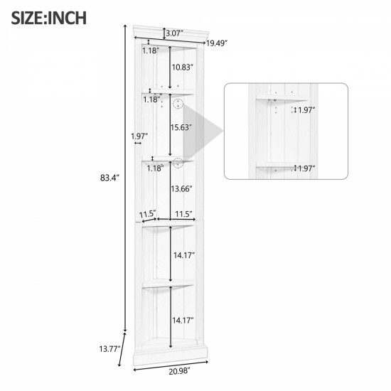 83.4 Inch Tall Modern Corner Shelf,5 Tier Corner Bookcase with LED Light, Storage Standing Shelf Unit, Open Corner Plant Display Stand for Small Space for Living Room,Wall Corner, Home Office,White