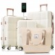 Luggage Sets 4 Piece, 20-inch with USB Port, Expandable ABS Durable Suitcase with Travel Bag,  Cup Holder, ABS Hard Shell Luggage with Spinner Wheels, beige