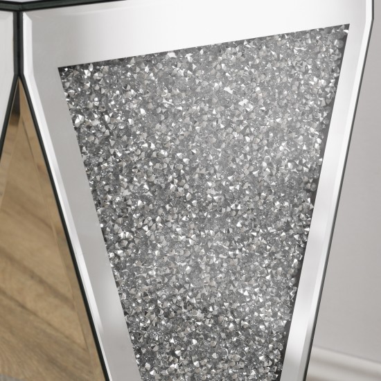 Inverted triangular mirror square table, crystal diamond inlaid coffee table, silver glass side table suitable for corridors, living rooms, corners, bedrooms, sofas