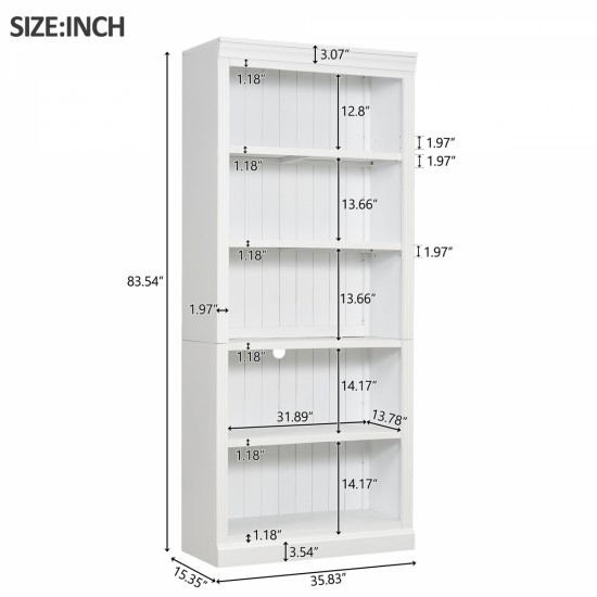 83 Inch  Tall Wood Bookcase,5-Tier Home Decor Bookshelves with Adjustable Storage Shelves,Storage Organizer for CDs/Books/Movies,Free Standing Storage Shelves for Living Room,Home Office,White