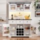 K&K 71 Inch  Farmhosue Pantry Bar Cabinet with Internal Storage Rack,Kitchen Cabinet with Hutch,Sliding Door,Power Outlet,Pegboard,Wine & Glasses Rack,3 Drawers,Rustic Coffee Bar Storage Cabinet,White Oak