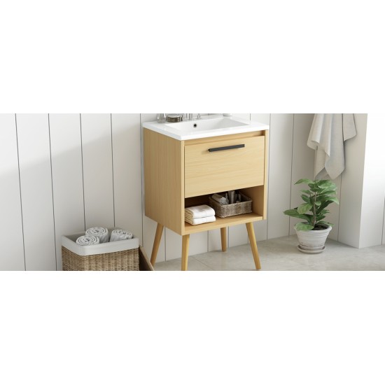 24 Inch  Bathroom Vanity with Sink Combo, Multi-functional Bathroom Cabinet with Drawer,  MDF Board, Natural