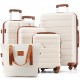 5-Piece Luggage Set with Expandable Travel Bag - Includes 16 Inch , 20 Inch , 24 Inch , 28 Inch  Suitcases with 360° Spinner Wheels and Adjustable Telescopic Handles, ivory and brown