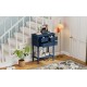 TREXM Narrow Console Table, Slim Sofa Table with Three Storage Drawers and Bottom Shelf (Navy)