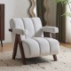 Mid Century Modern Accent Chair with Solid Wood Frame, Upholstered Living Room Chairs with Thick Cushion, Comfy Tufted Arm Chair for Bedroom, Living Room, Velvet, Ivory