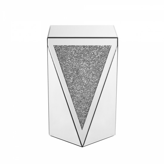 Inverted triangular mirror square table, crystal diamond inlaid coffee table, silver glass side table suitable for corridors, living rooms, corners, bedrooms, sofas