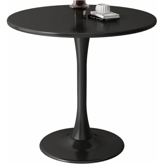 Black Round Table, Modern Dining Table, MDF Top and Steel Base Tulip Round Kitchen Table, Mid Century Coffee Table for Living Room 24 Inch