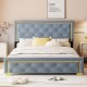 Queen Size Upholstered Platform Bed With Pull Point Headboard And Metal Wire Frame At The Head And Foot Of The Bed, Metal Feet, Velvet, Gray