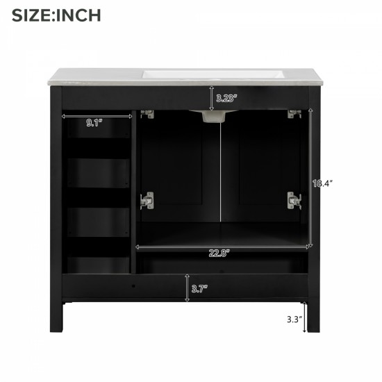 36 Inch  Black Bathroom Vanity with Ceramic Sink Combo, Abundant Storage Cabinet -2 Soft close doors and 5 drawers