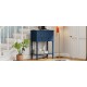 TREXM Narrow Console Table, Slim Sofa Table with Three Storage Drawers and Bottom Shelf (Navy)