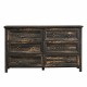 Farmhouse 6 Drawers Dresser for Bedroom, Wood Rustic Wide Chest of Drawers, Storage Dressers Organizer for Bedroom, Living Room, Hallway,Dark Rustic Oak