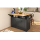 K&K 55.7'' Large Kitchen Island with 2 Drop Leaf,, Rolling Kitchen Cart on 5 Wheels with Power Outlet, Folding Storage Dining Table with Spice & Towel Rack , 3 Drawers, for Kitchen, Dining Room,Black