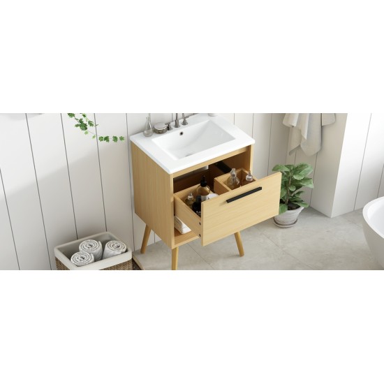 24 Inch  Bathroom Vanity with Sink Combo, Multi-functional Bathroom Cabinet with Drawer,  MDF Board, Natural