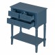 TREXM Narrow Console Table, Slim Sofa Table with Three Storage Drawers and Bottom Shelf (Navy)