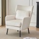 Wing Back Velvet Accent Chair, Modern Living Room Armchair Comfy Upholstered Single Sofa Chair for Bedroom Dorms Reading Reception Room with Metal Legs & Pillow, Beige