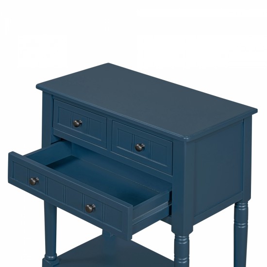 TREXM Narrow Console Table, Slim Sofa Table with Three Storage Drawers and Bottom Shelf (Navy)