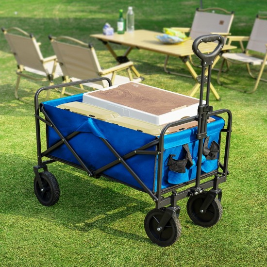 Folding Wagon Cart with Wheels,  Foldable Grocery Cart,small,blue