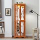 Lighted Glass Curio Display Cabinet,Display Cabinet,Glass Storage Cabinet Glass Wine cabinet Wood Frame Toy Display for Living Room, Kitchen, Pantry light bulb included OAK