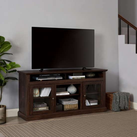 Modern TV Stand Media Stand Modern Entertainment Console for TV Up to 65 Inch  with Glass Door Open and Closed Storage Space, Brown, 60 Inch W*15.75 Inch D*29 Inch H