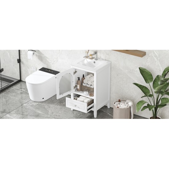 20 Inch  Bathroom Vanity with Sink, Bathroom Cabinet with Soft Closing Glass Door, A Drawer, White