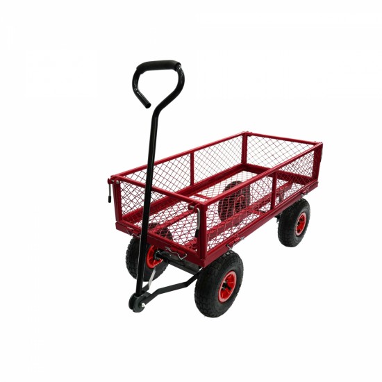 3 cu. ft. 300 lbs. Capacity Removable Sides Metal Steel Mesh Heavy Duty Utility Wagon Outdoor Garden Cart in Red